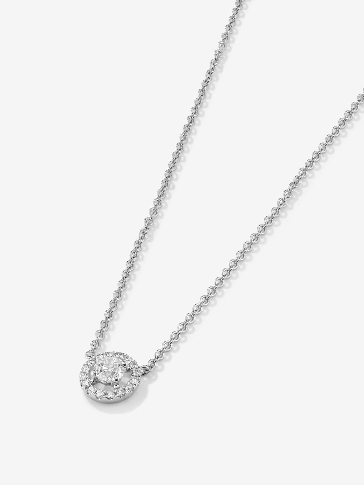 18K white gold chain pendant with solitary diamond and diamond urla