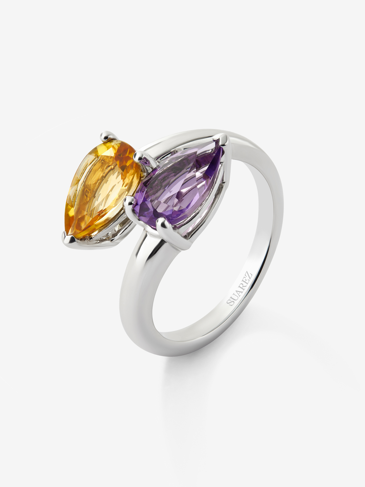 Tu and I of 925 silver ring with 1.32 cts citrine quartz and 1.28 cts purple amethyst