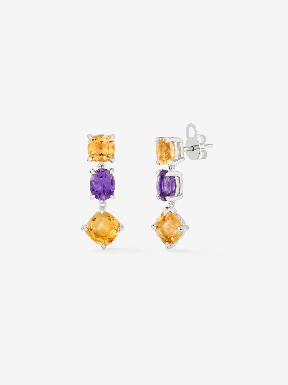 925 silver earrings with citrine quartz and purple amethysts