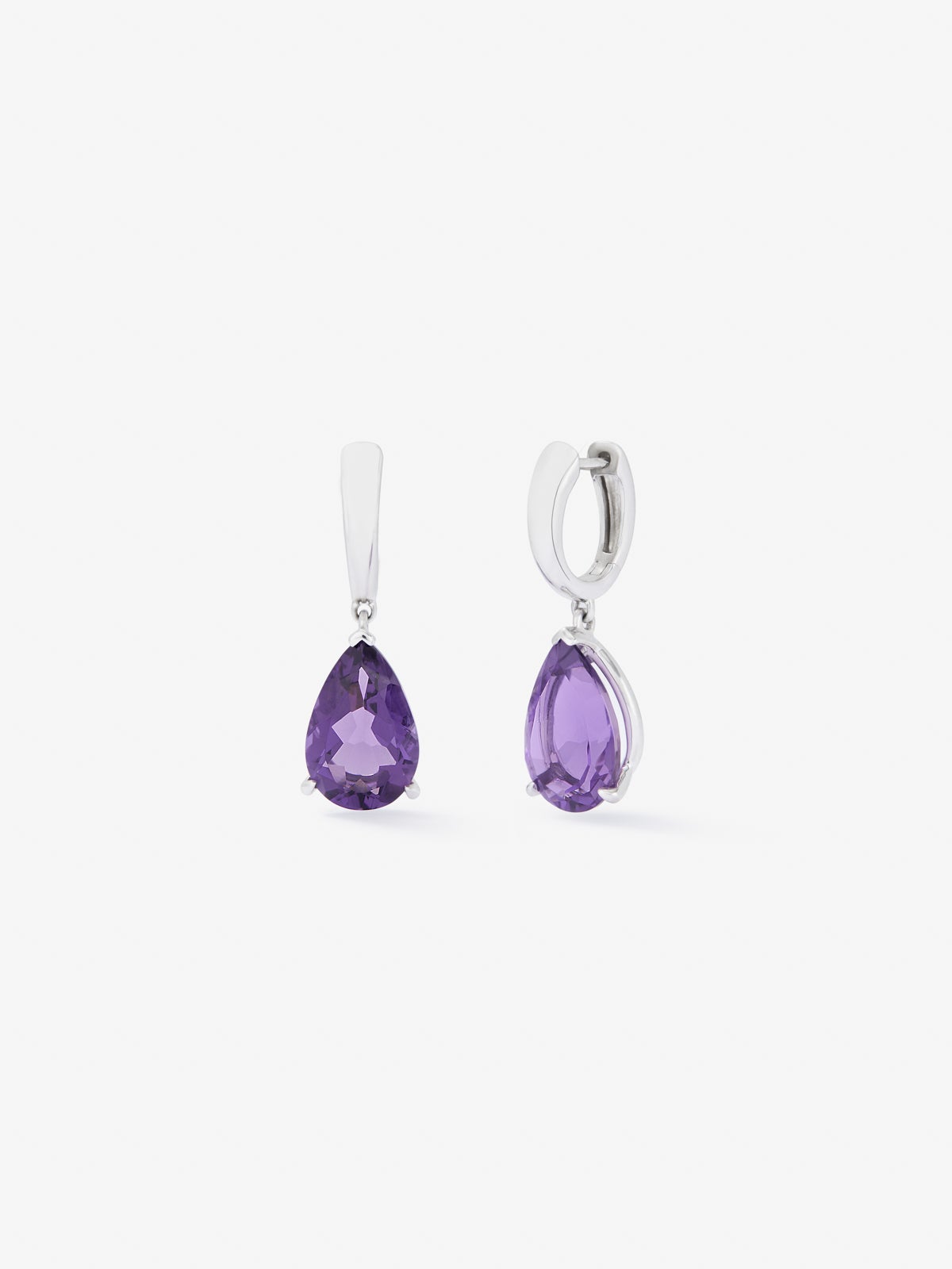 925 silver hoop earrings with 2 pear-cut purple amethysts