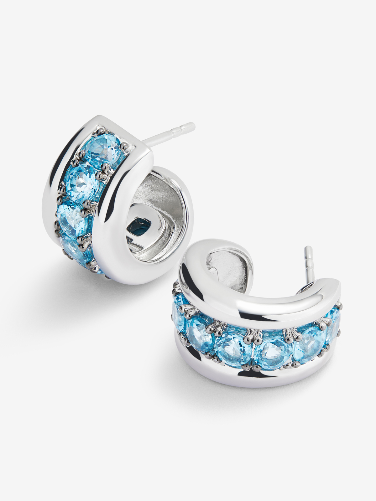 925 silver earrings with brilliant-cut Swiss blue topaz pave