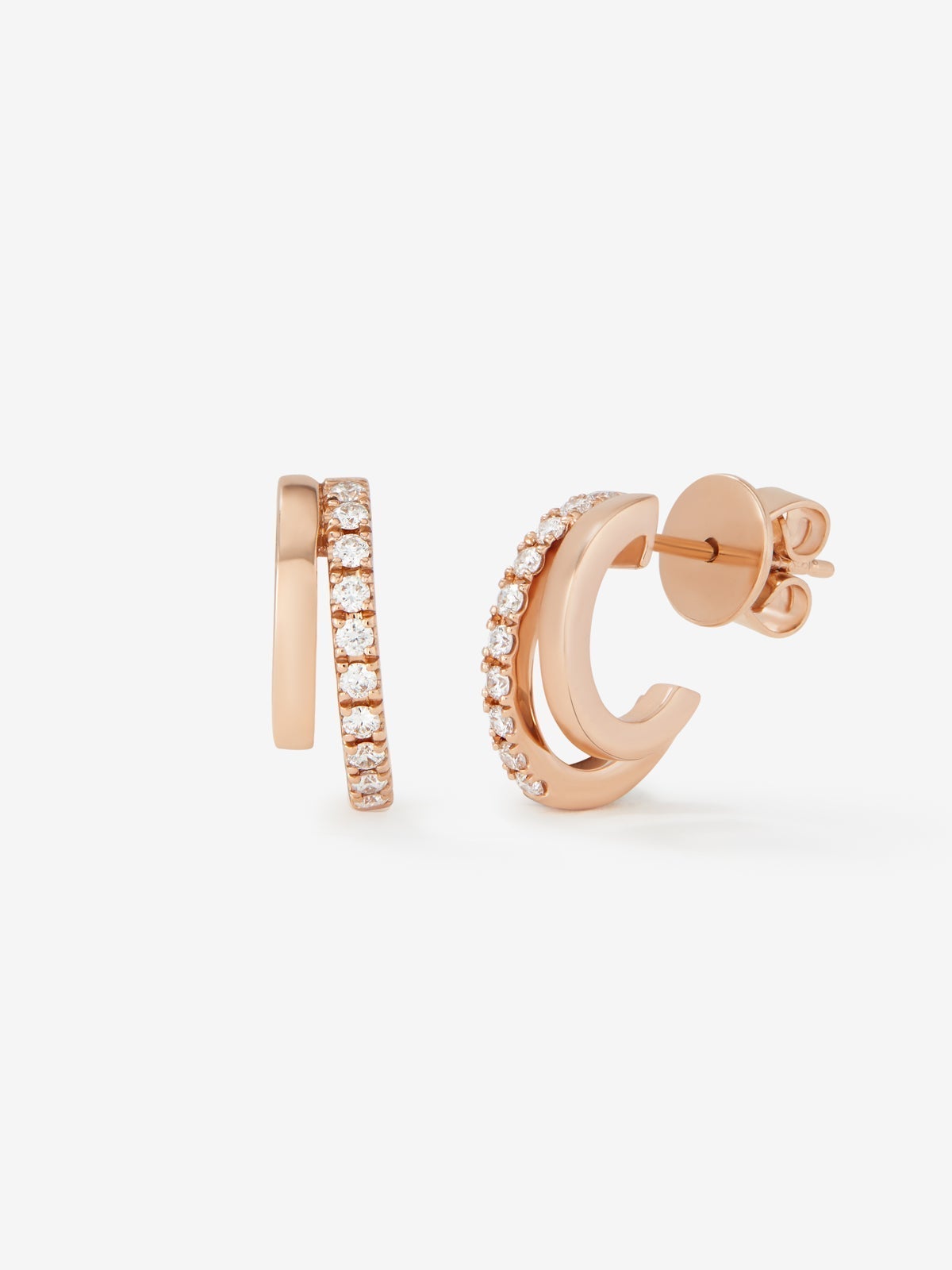 18K rose gold double hoop earrings with diamonds