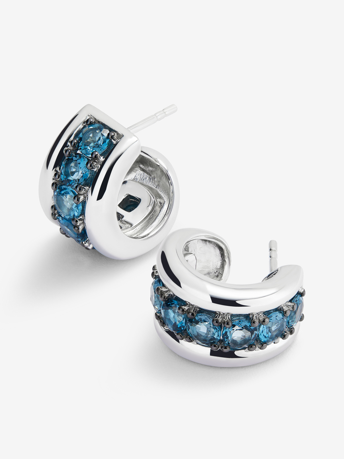 925 silver earrings with brilliant cut London blue topaz pave