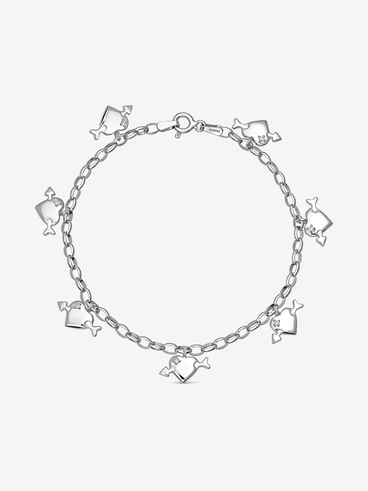 925 silver bracelet with hearts and 7 brilliant-cut diamonds with a total of 0.05 cts