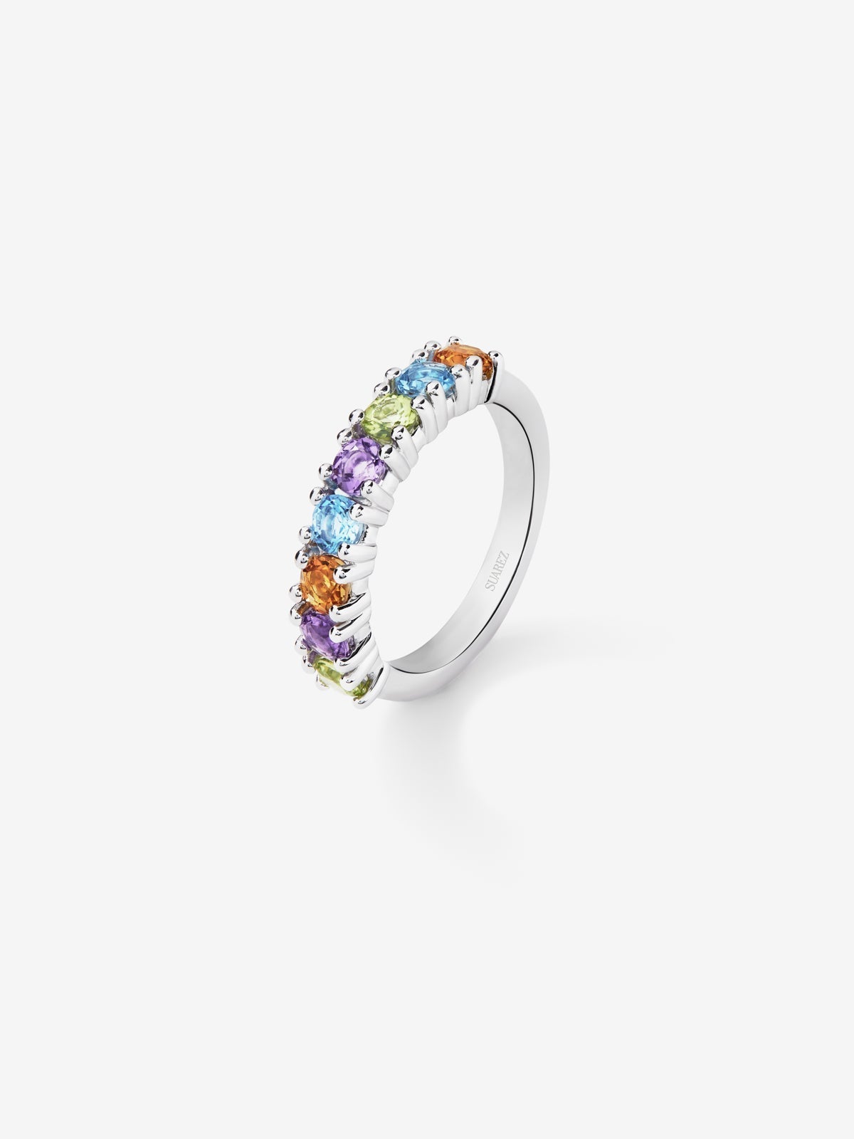 925 silver ring with brilliant-cut peridots, purple amethysts, citrine quartz and Swiss blue topaz