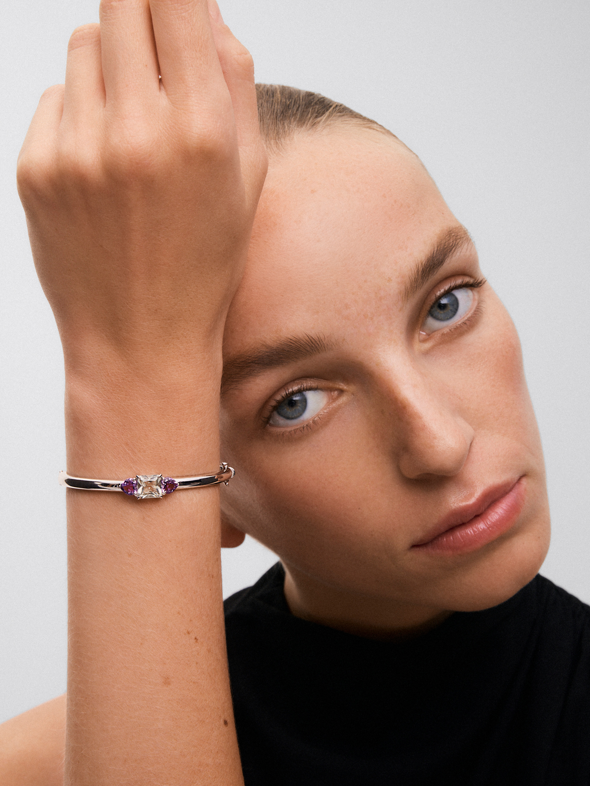 Utopian Rigid Silver Bracelet with Amethyst