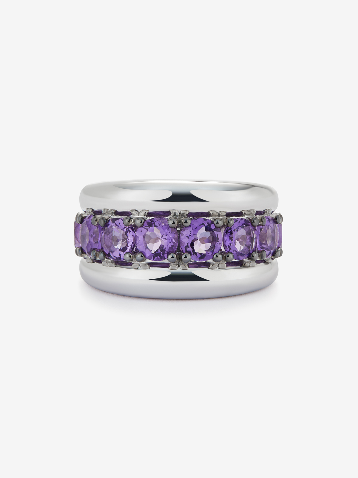 925 silver ring with paved brilliant-cut purple amethysts