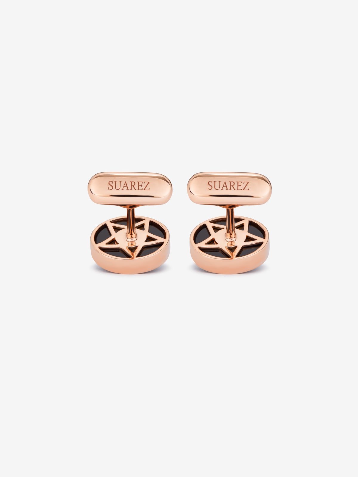 18K rose gold cufflinks with black onyx and 2 brilliant-cut diamonds with a total of 0.006 cts