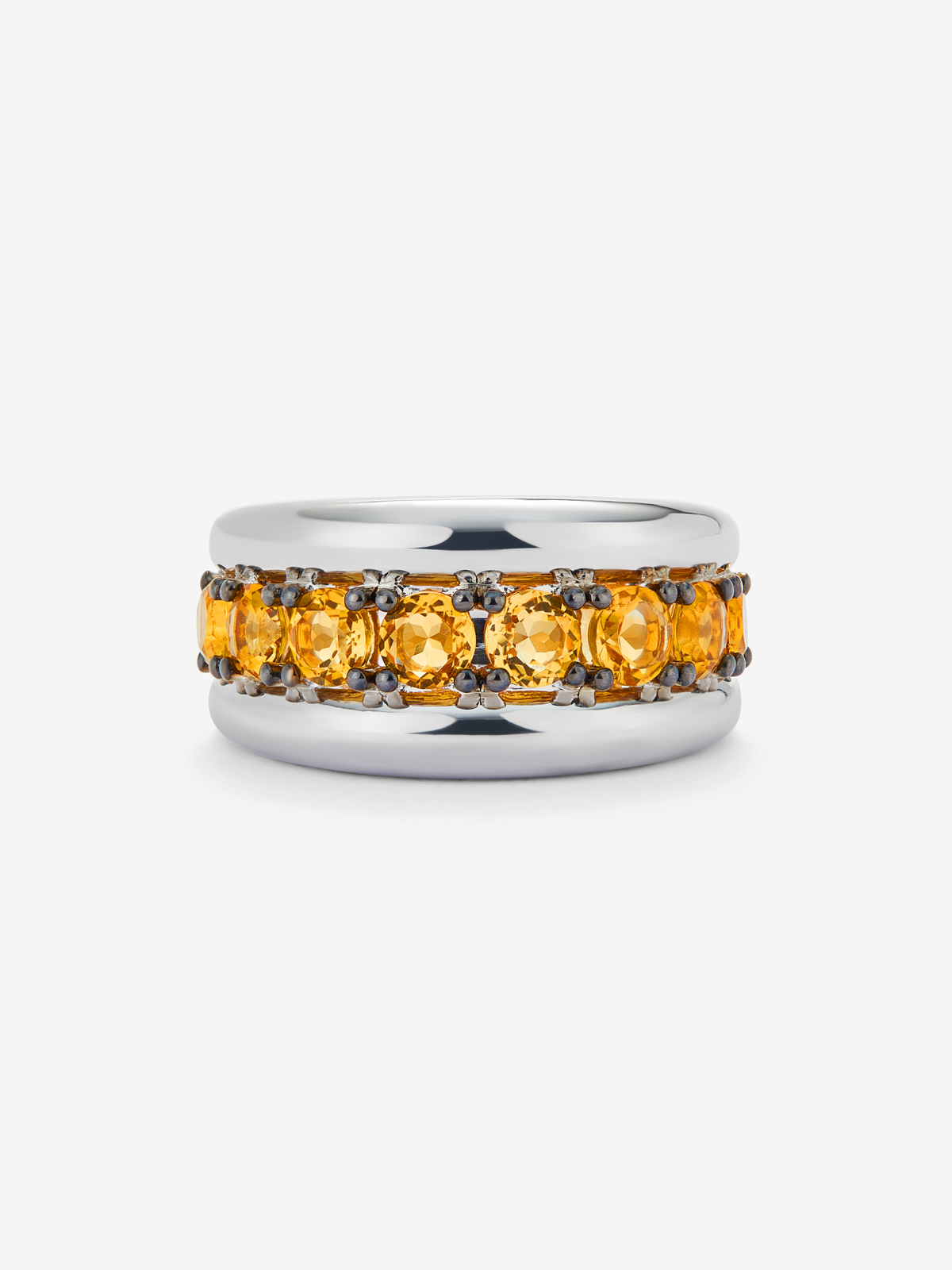 925 silver ring with paved brilliant-cut citrine quartz