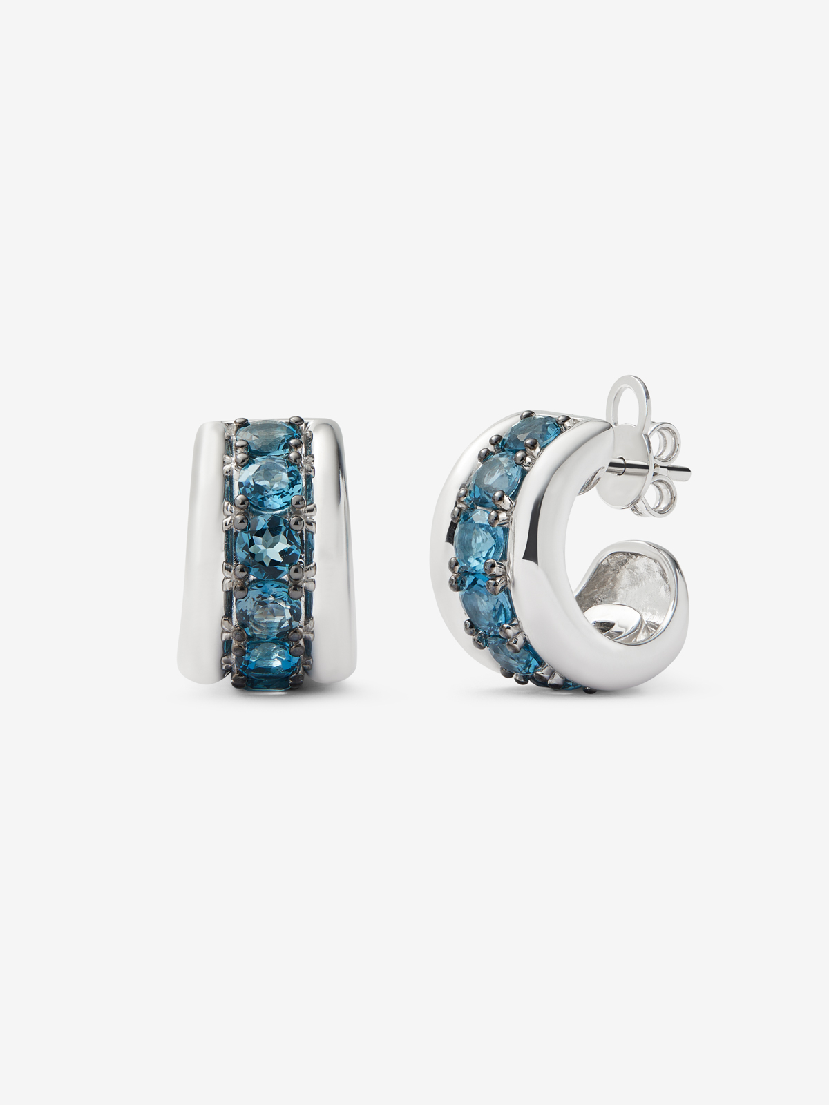 925 silver earrings with brilliant cut London blue topaz pave