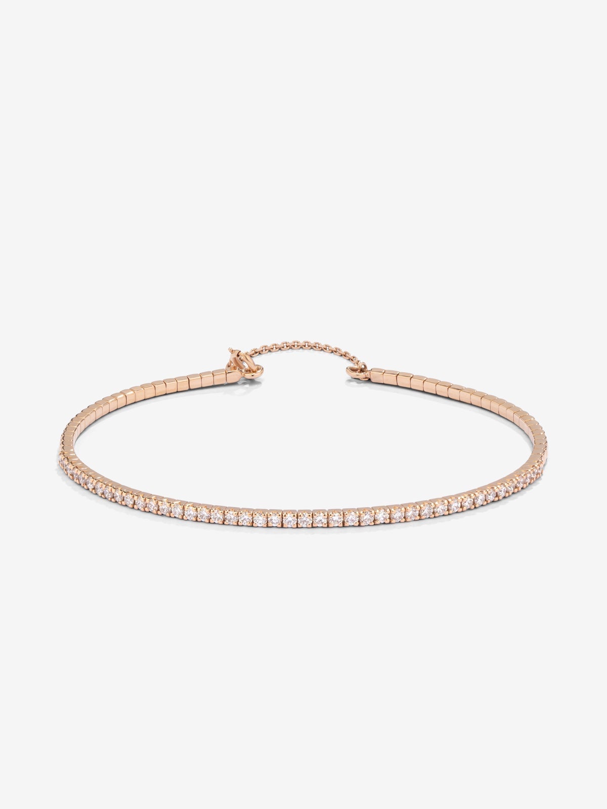 Rigid 18K rose gold bracelet with 42 brilliant-cut white diamonds with a total of 0.75 cts