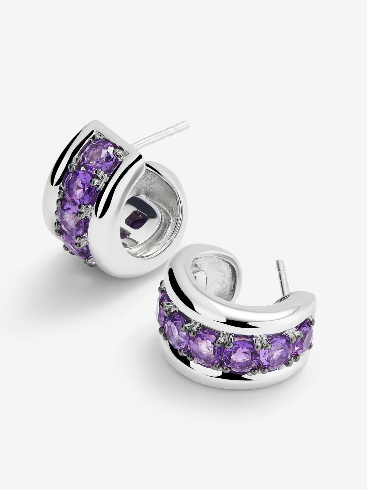 925 silver earrings with brilliant-cut amethyst pave