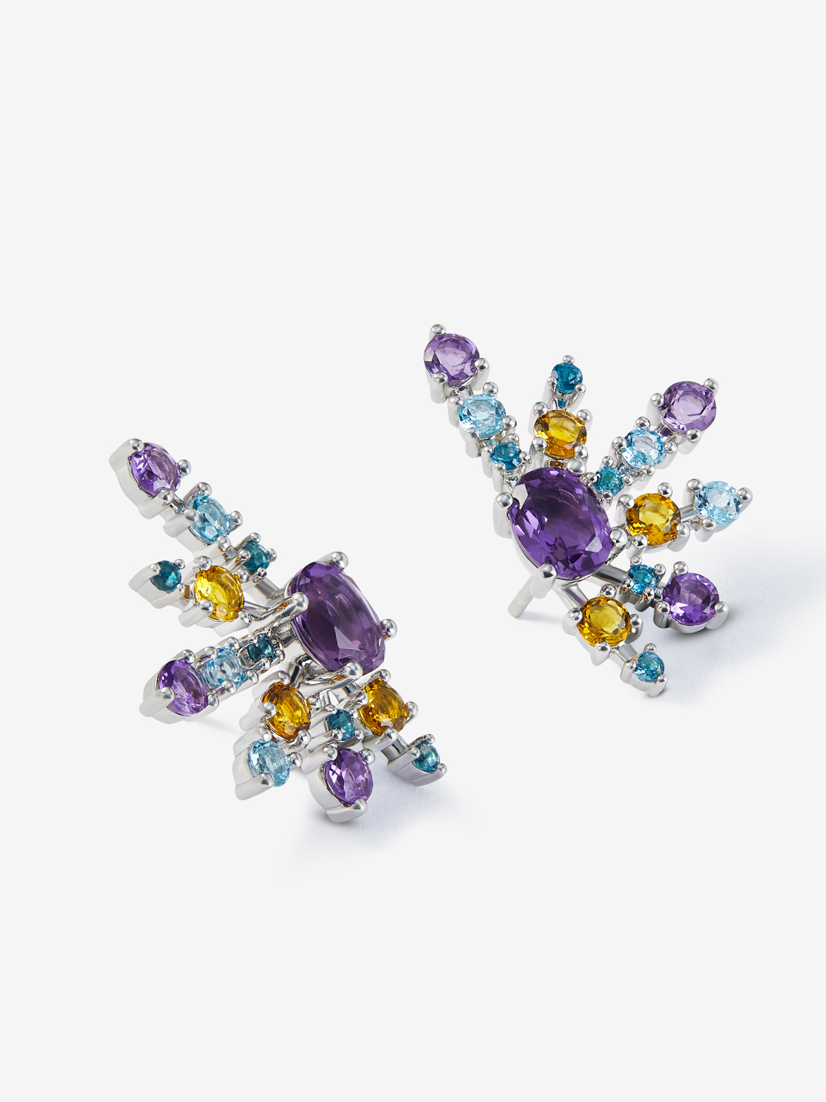 925 silver earrings with amethysts, topazes and citrine quartz