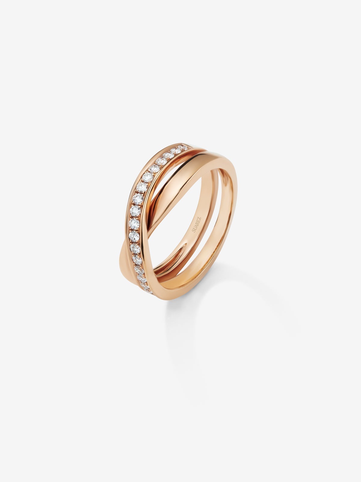 18K Rose Gold Crossed Ring with Diamonds