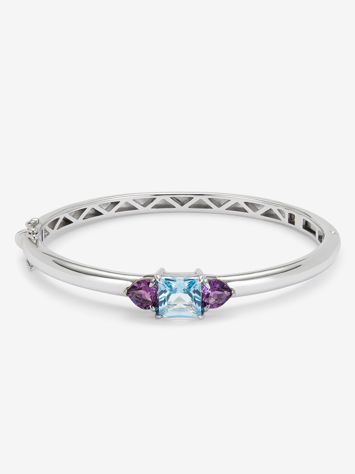 925 Silver rigid bracelet with topaz and amethysts