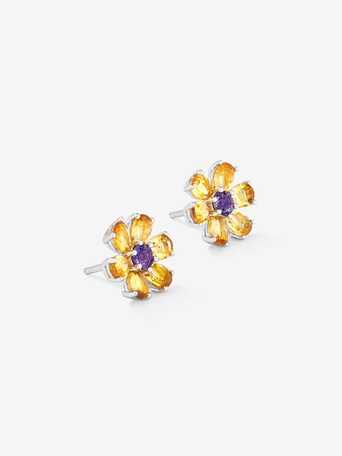 925 Silver Flower Earrings with Amethyst and Citrine