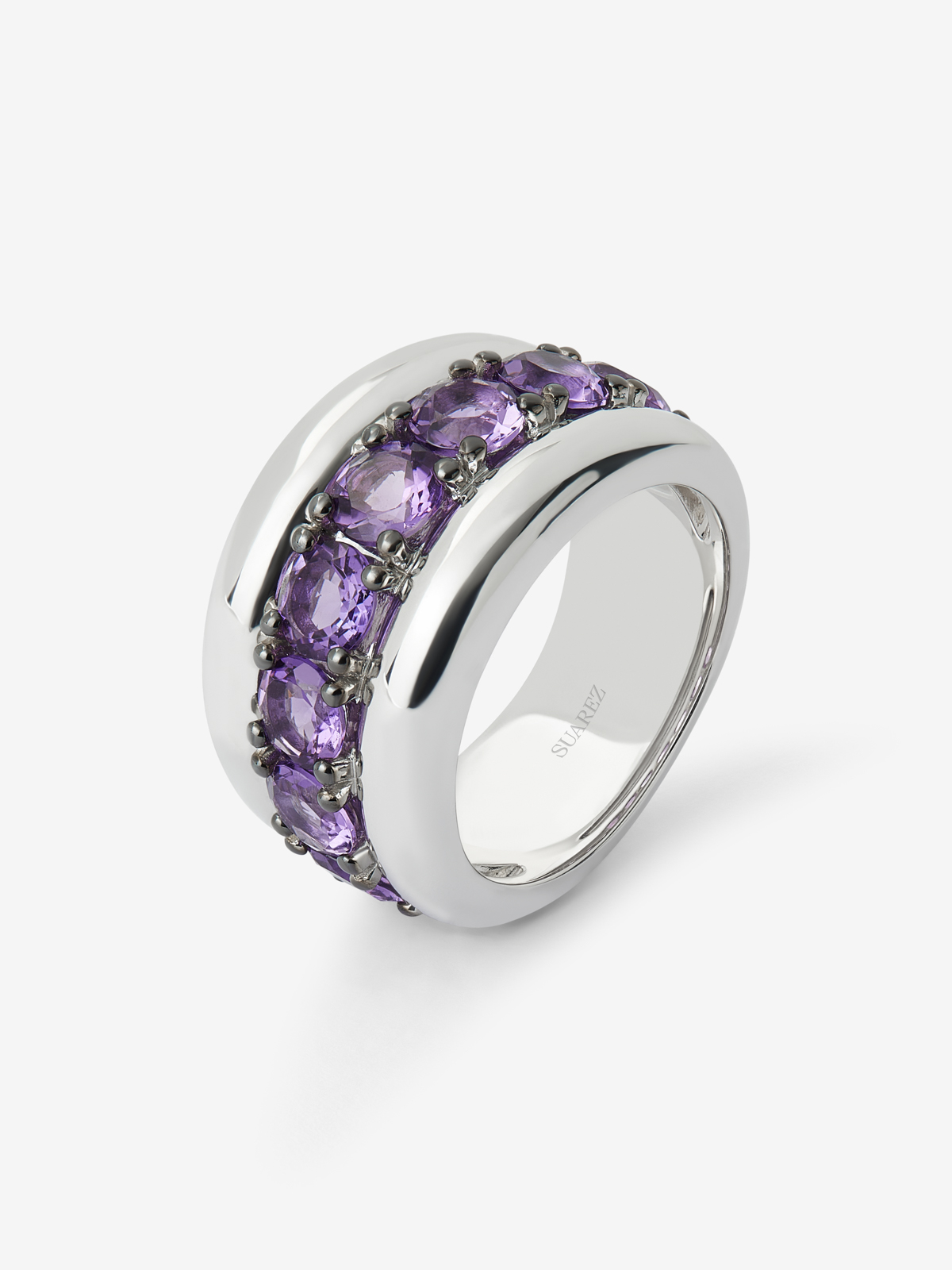 925 silver ring with paved brilliant-cut purple amethysts