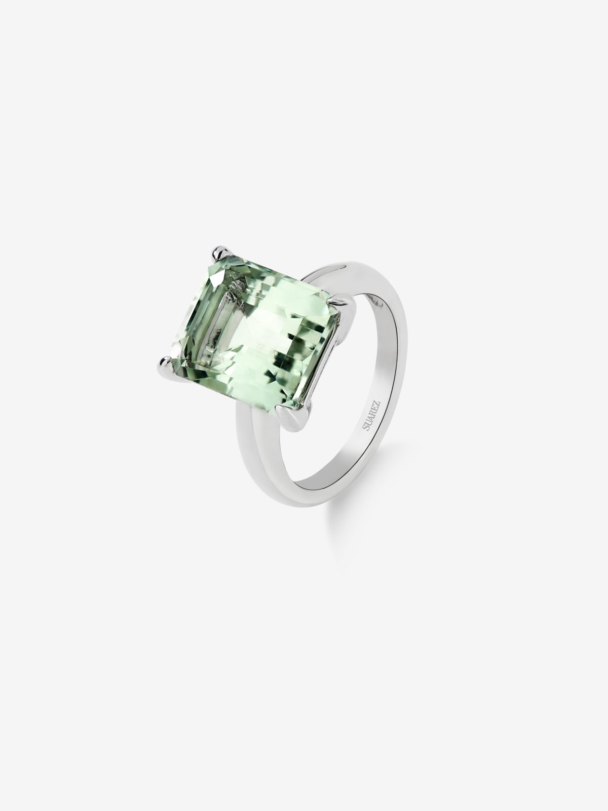 925 silver cocktail ring with green amethyst in octagonal cut