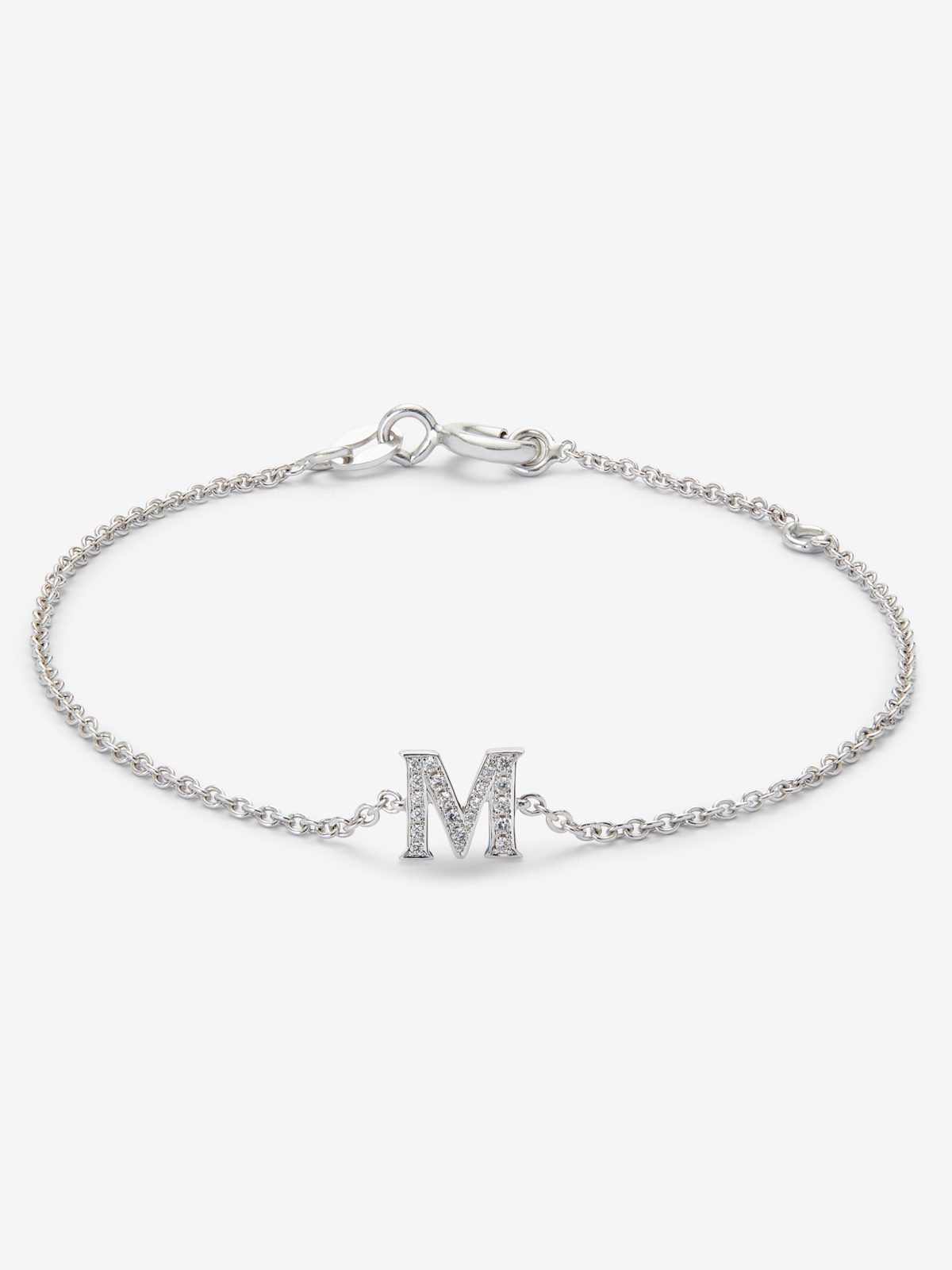 18K white gold chain bracelet with initial and diamonds